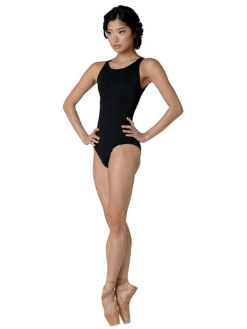 Danz N Motion Sasha black adult tank leotard with empire and princess seam front