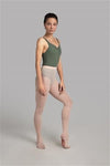 Dancer wearing ballet pink seamed convertible tights full body view