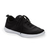 Top and side angle view of black studio trainer sneaker