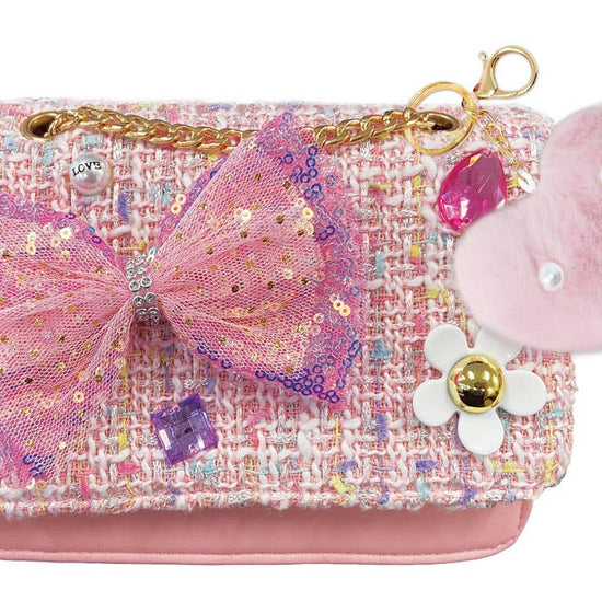 Hot Focus Ballerina Beauty pink crossbody bag with glitter, ballet details, and decorative charms