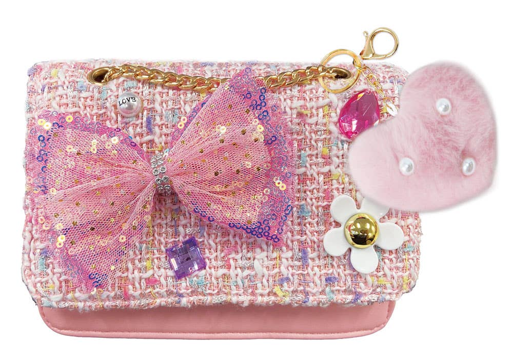 Hot Focus Ballerina Beauty pink crossbody bag with glitter, ballet details, and decorative charms
