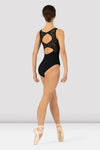 Black open back tank leotard back view showing open back design