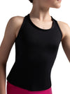 Side view of a black child racerback tank top