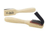 Wooden handle suede sole shoe brush with metal bristles and velcro strap