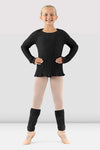 Bloch girls black leg warmers worn over tights, front view