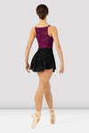 Adult dancer wearing black flocked mesh ballet skirt, back view